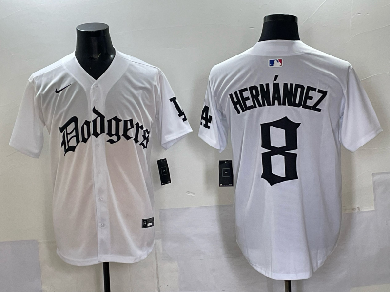 Men Los Angeles Dodgers #8 Hernandez white Nike 2025 MLB jersey 0010->los angeles dodgers->MLB Jersey